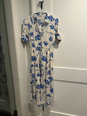 Trovata Birds of Paradise Floral Cream Shirt Dress XS